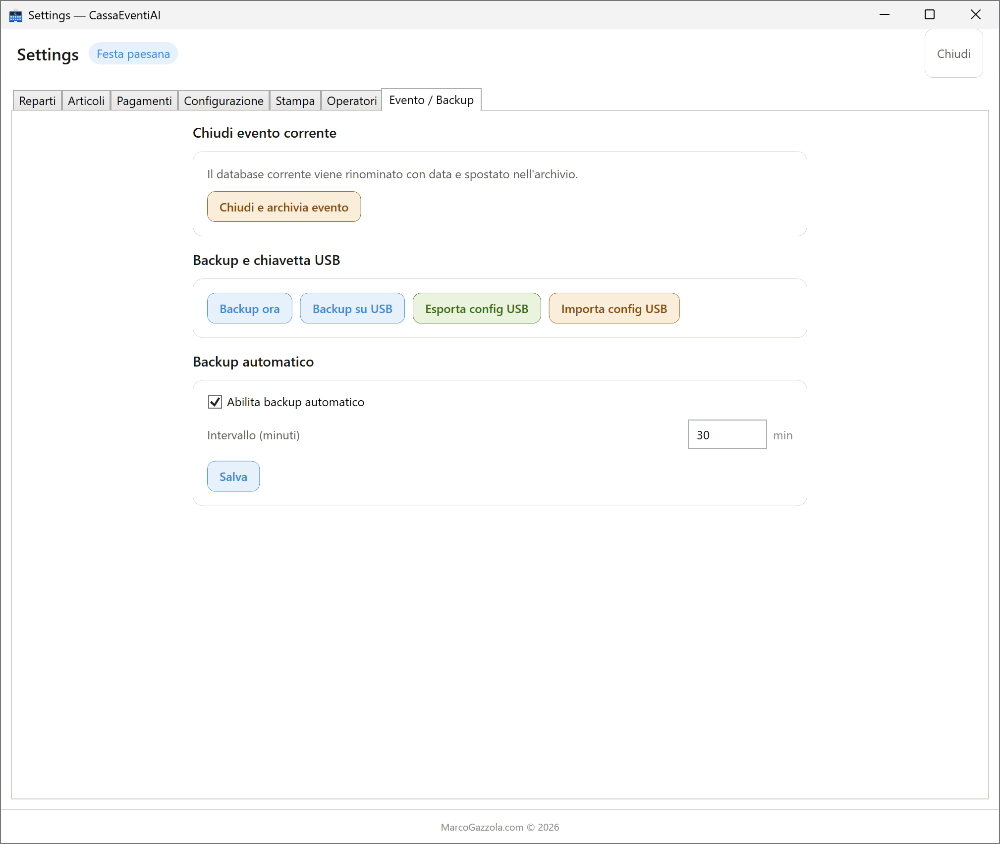 Settings - Gestione Backup