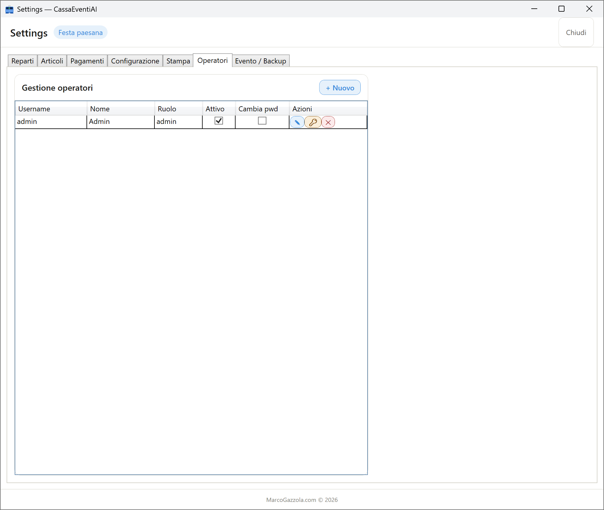 Settings - Gestione Operatori