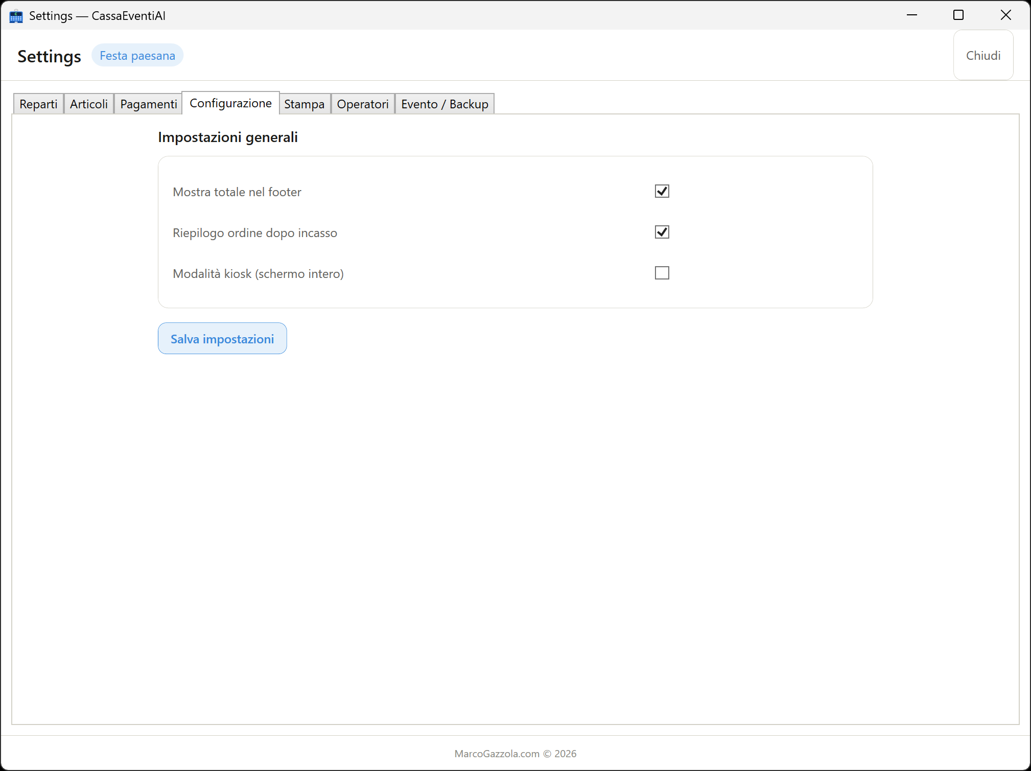 Settings - Configurazioni Avanzate